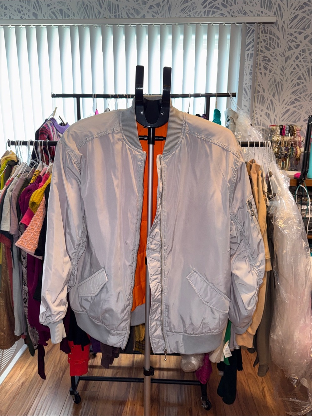 H&M Light Gray Bomber Jacket with Orange Lining